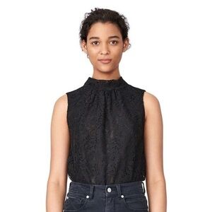 Rebecca Taylor Top Womens 4 Black Lace Mock Neck Sleeveless Goth Dark Romantic
